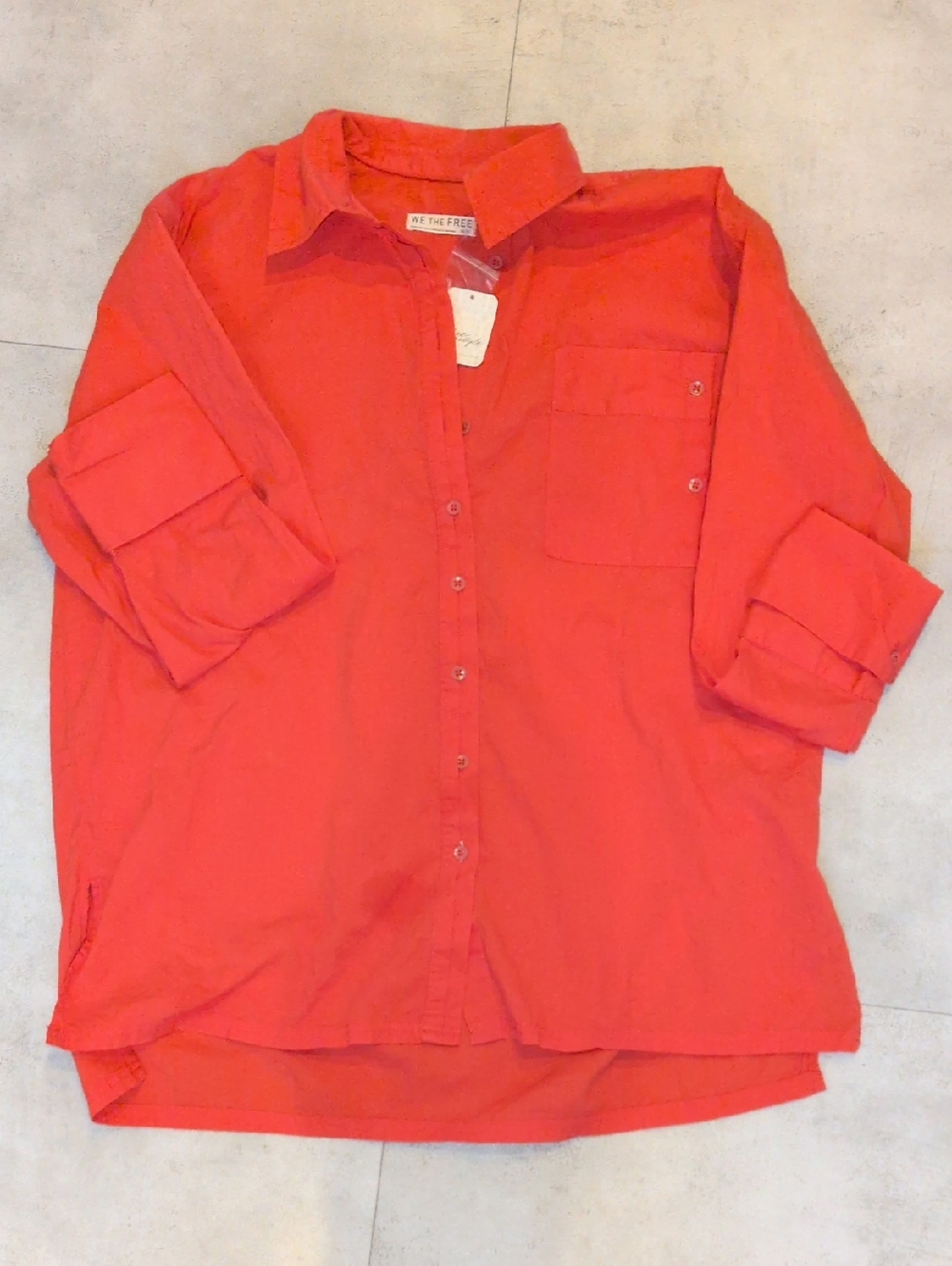 We The Free Women's Red Button-Down Shirt with Chest Pocket NWT 100% Cotton